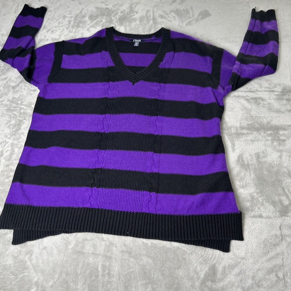 VTG Chaps Womens  Pullover Sweater Sz 2X Purple stripes  Cotton